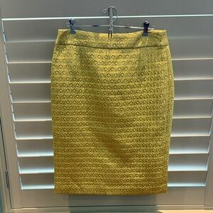 J Crew Yellow  Brocade Pencil Skirt Size 10